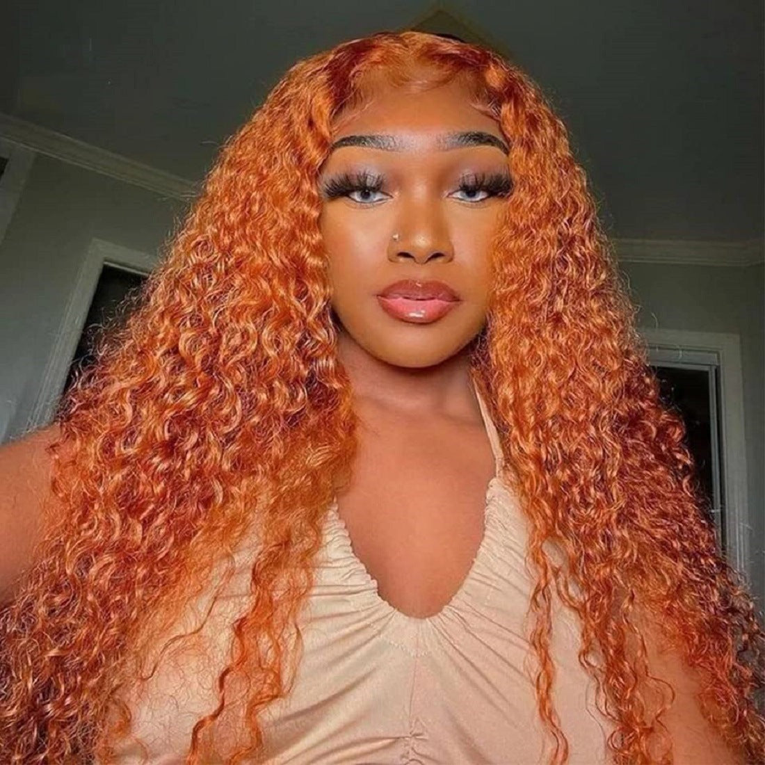 Front Lace Small Curly Orange Curly Hair Chemical Fiber