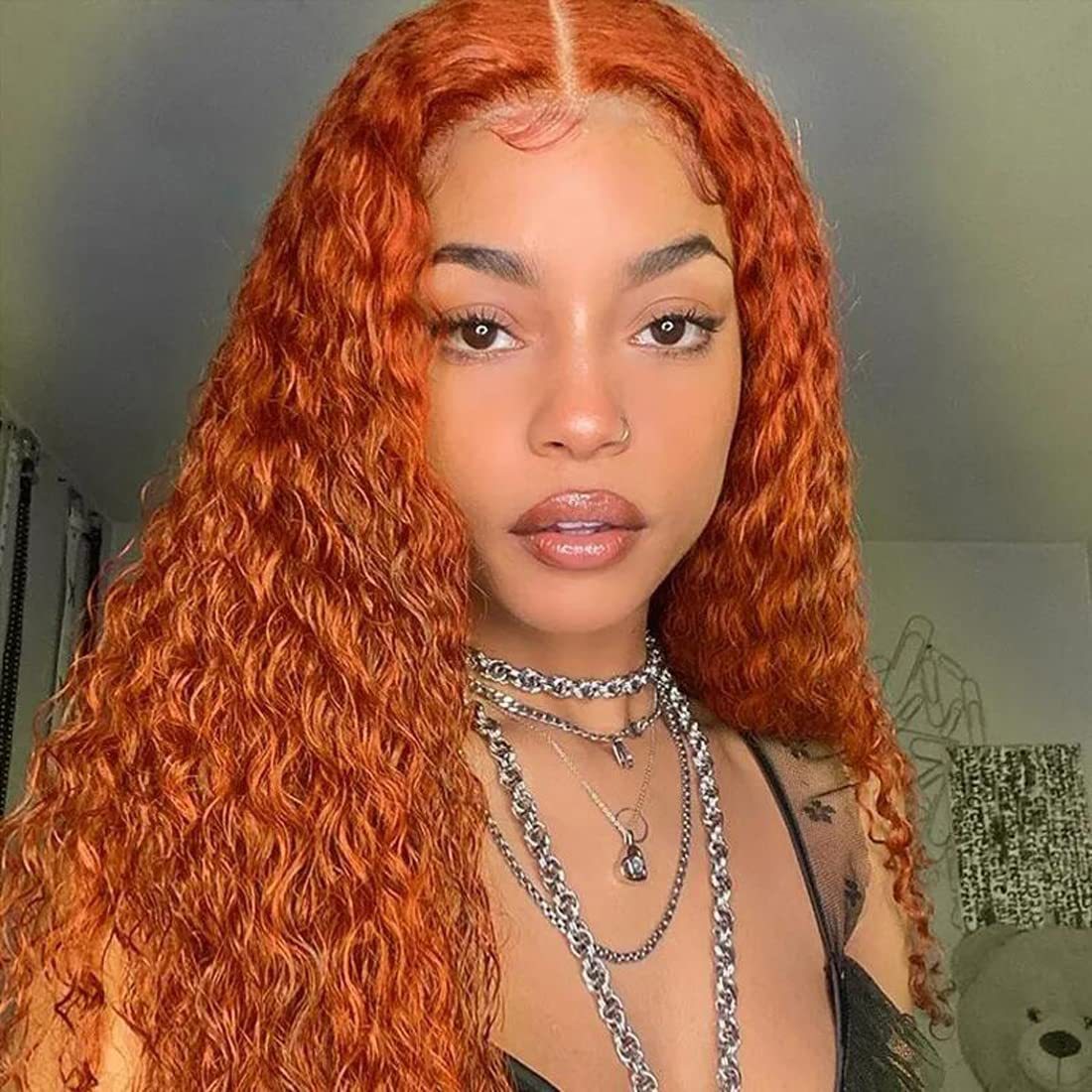 Front Lace Small Curly Orange Curly Hair Chemical Fiber